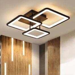 Lustra LED telecomanda 102W ACR-8098 Neagra, design 3 patrate, lumina reglabila 3000K-6500K