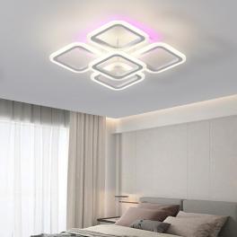Lustra LED telecomanda 104W ACR-8064 Alba, design Square Layers, 5 brate, 3000K-6500K