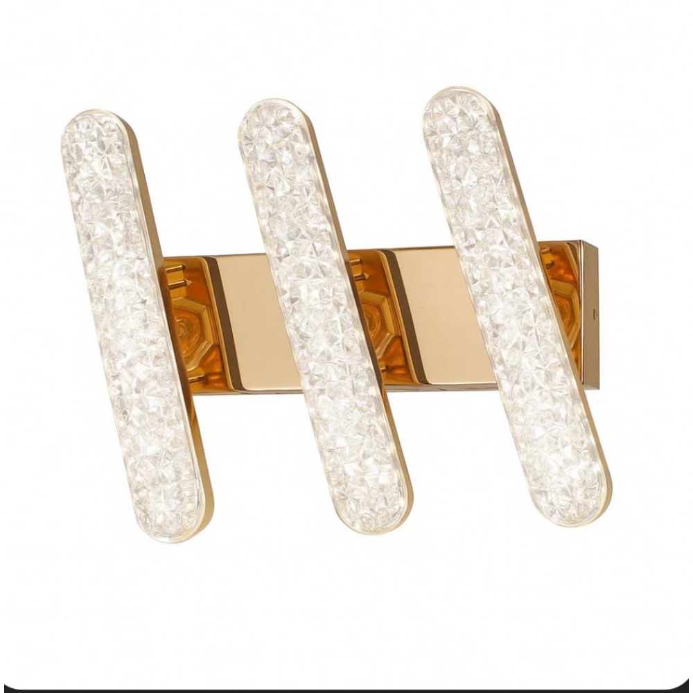 Lustra LED telecomanda 30W ACR-8095 Aurie, 3 brate Crystal Bar, lumina reglabila 3000K-6500K