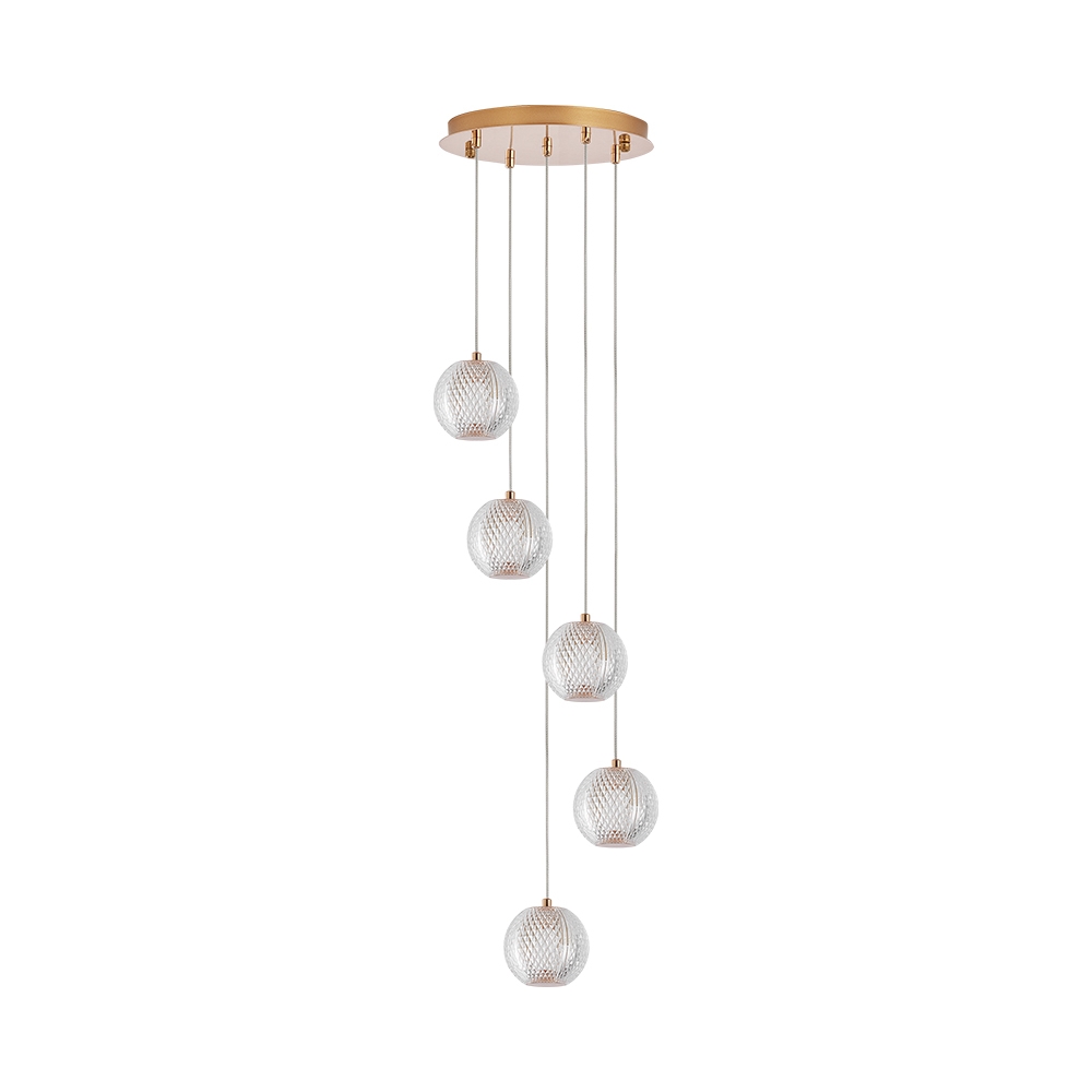Lustra suspendata Glory Gold cu 5 pendule, S001R-5H-5xG9 max. 5x10W led - Lustre LED > Lustre living