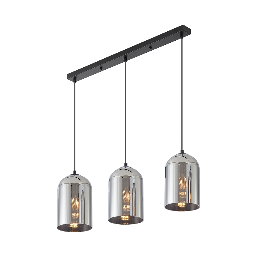 Lustra suspendata S004S-3H-3xE27 liniar, glob Fume, E27 max 3x23W - Lustre LED > Lustre bucatarie